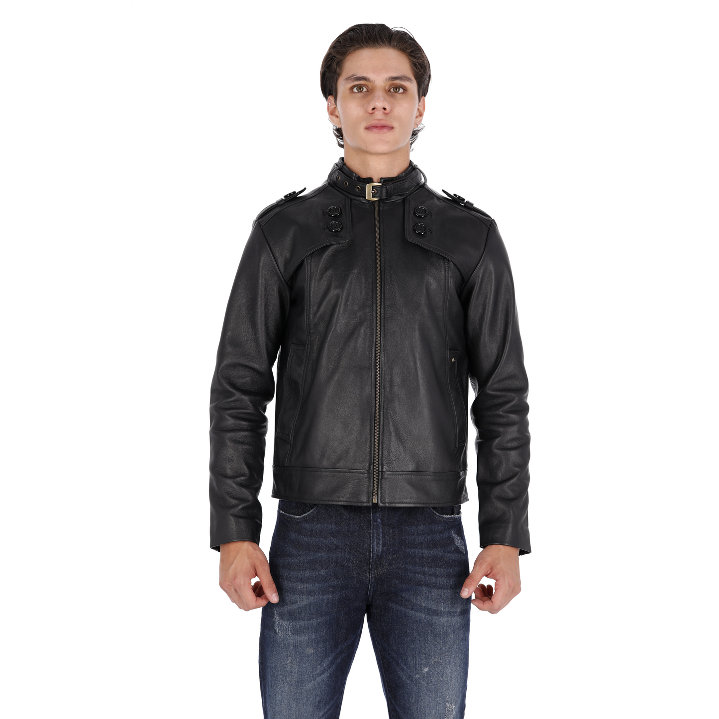 Chaqueta en Cuero Negro Manmuso Marca La Chaqueteria