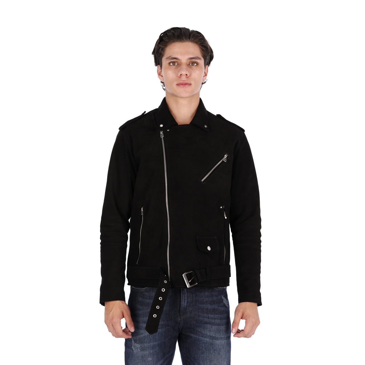 Chaqueta de Cuero Gamuza Becerro Negro Bison Marca La Chaqueteria