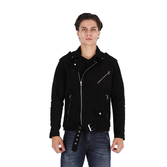 Chaqueta en Cuero Gamuza Becerro Negro Bison Marca La Chaqueteria