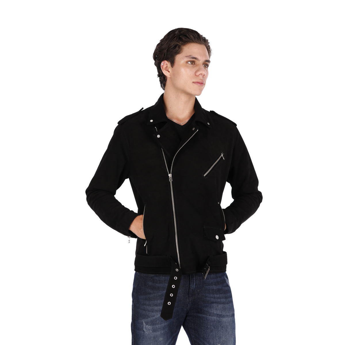 Chaqueta de Cuero Gamuza Becerro Negro Bison Marca La Chaqueteria
