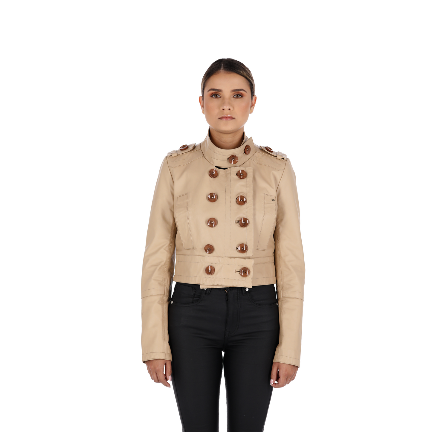 Chaqueta en Cuero Beige Charlotte