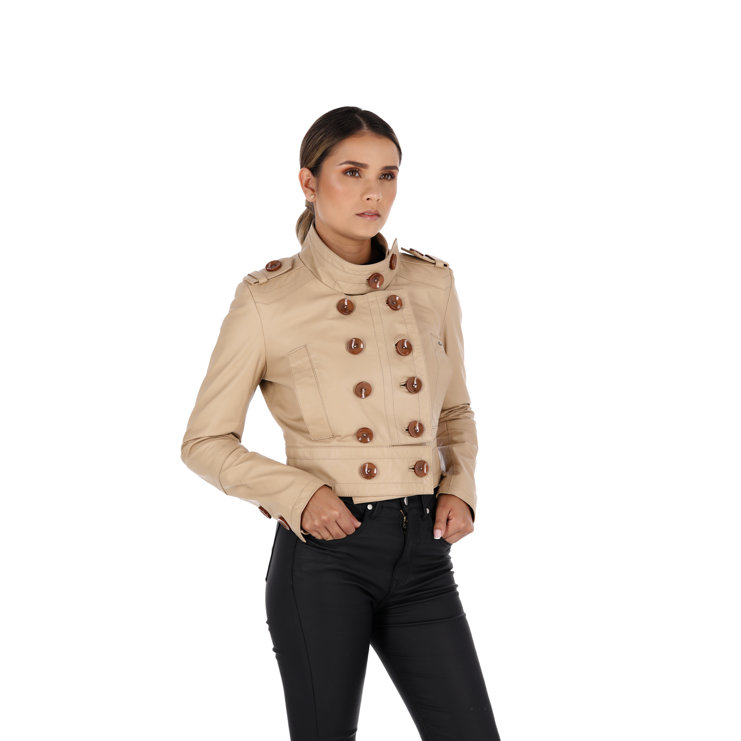 Chaqueta en Cuero Beige Charlotte