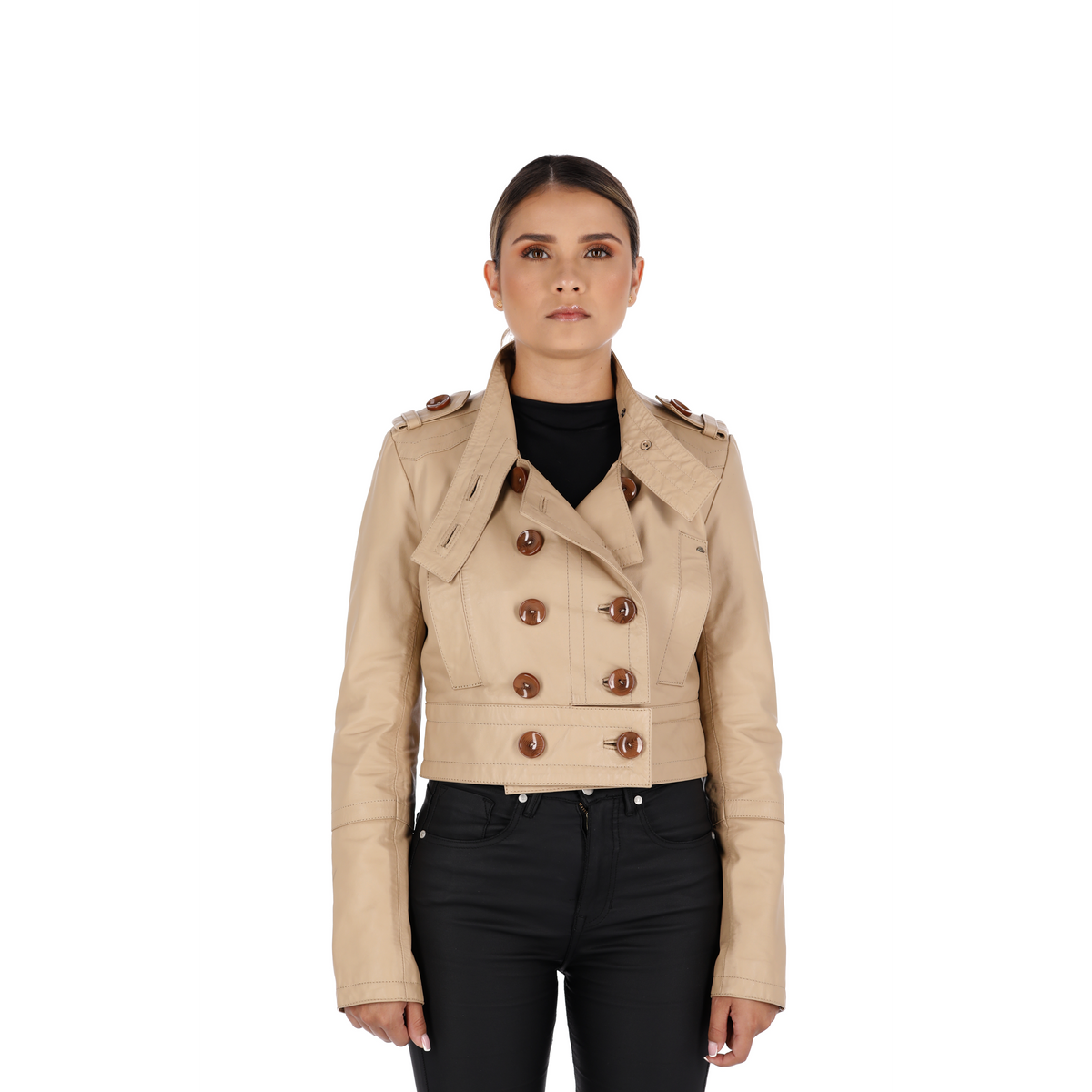 Chaqueta en Cuero Beige Charlotte