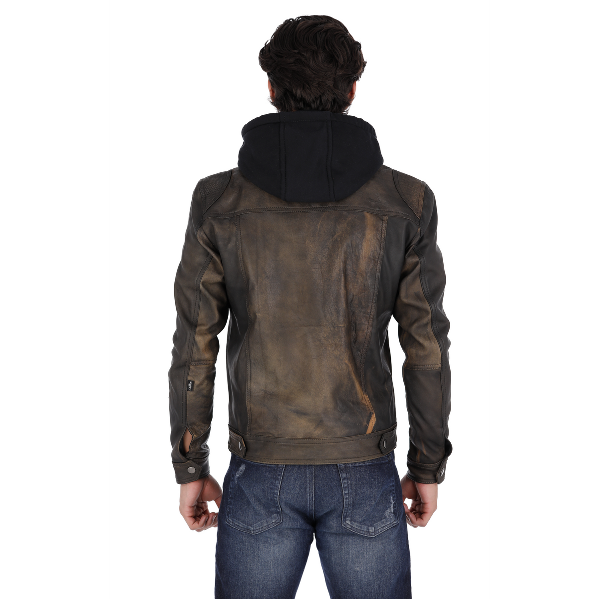 Chaqueta de Cuero Envejecido Negro Base Verde LCHL94 Marca La Chaqueteria