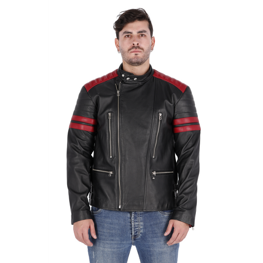 Chaqueta en Cuero Negro Rojo Voker