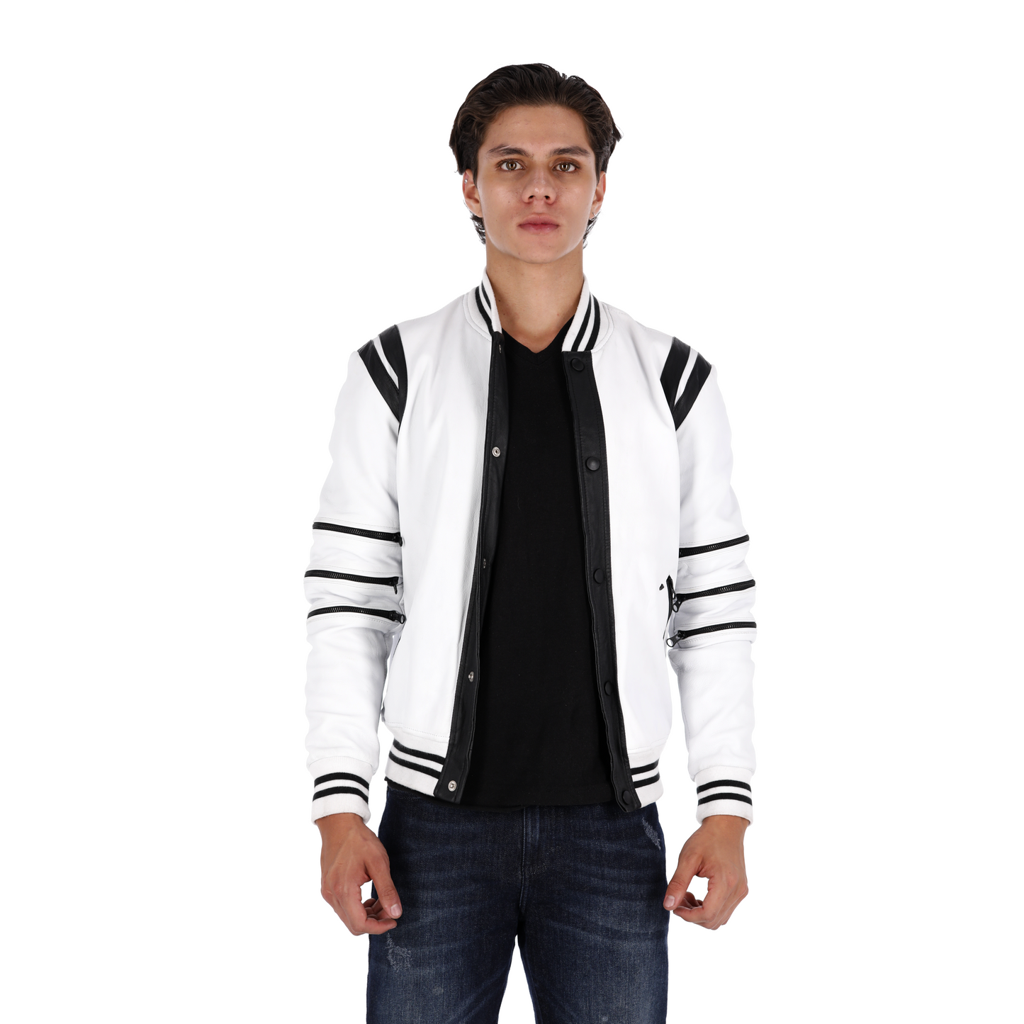 Chaqueta en Cuero Blanco Gamba Marca La Chaqueteria