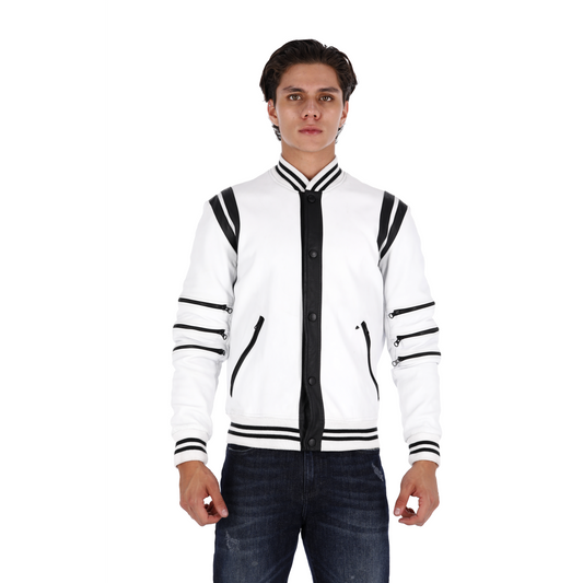 Chaqueta en Cuero Blanco Gamba Marca La Chaqueteria