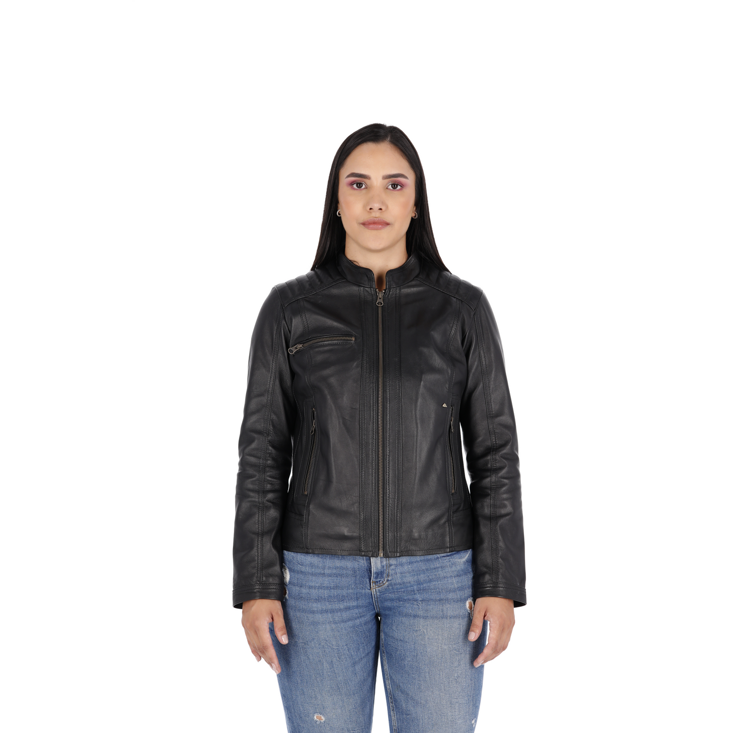 Chaqueta en Cuero Negro W103