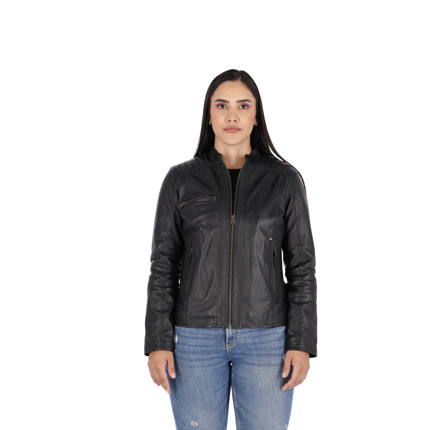 Chaqueta en Cuero Negro W103