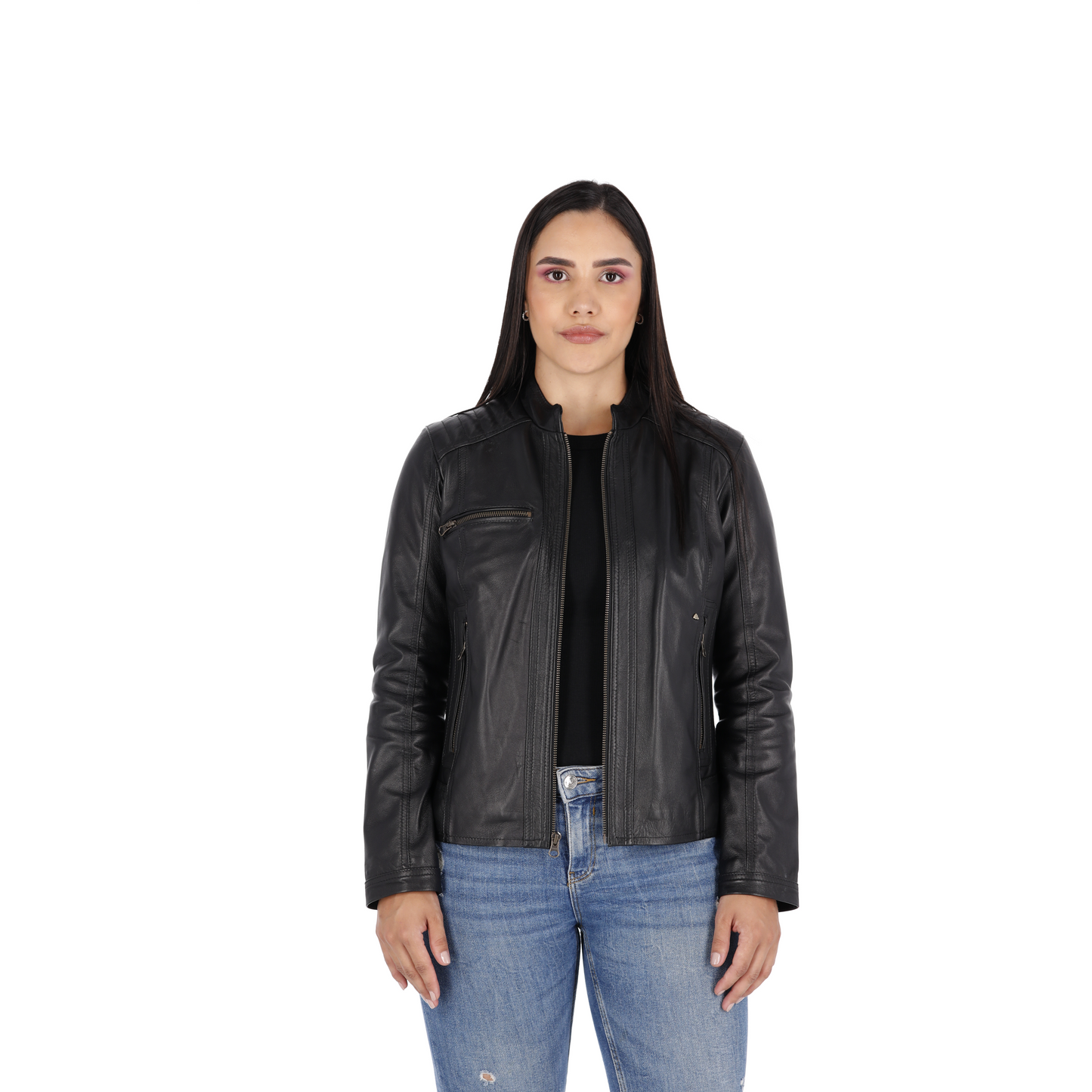 Chaqueta en Cuero Negro W103