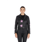 Chaqueta en Cuero Becerro Negro Estrellas Fucsia W48