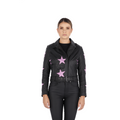 Chaqueta en Cuero Becerro Negro Estrellas Fucsia W48