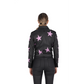 Chaqueta en Cuero Becerro Negro Estrellas Fucsia W48