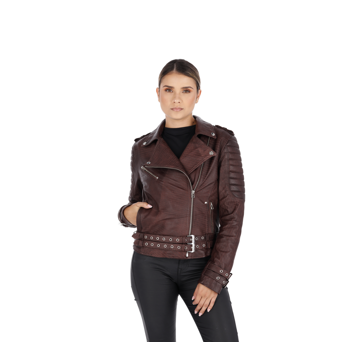 Chaqueta en Cuero Envejecido Base Coñac W16