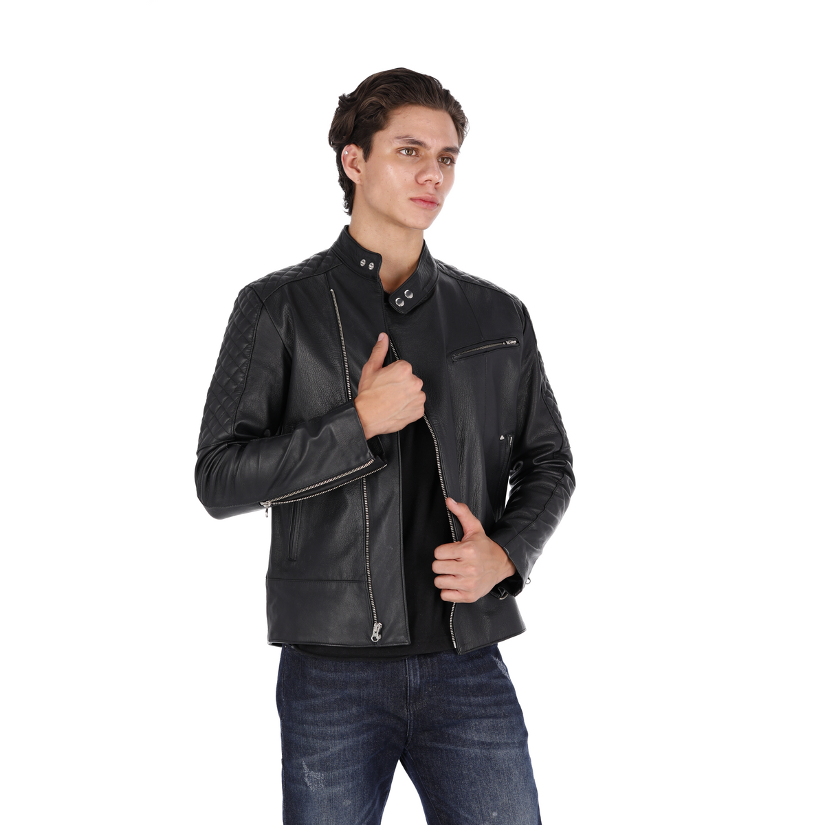 Chaqueta de Cuero Negro Aryan Marca La Chaqueteria