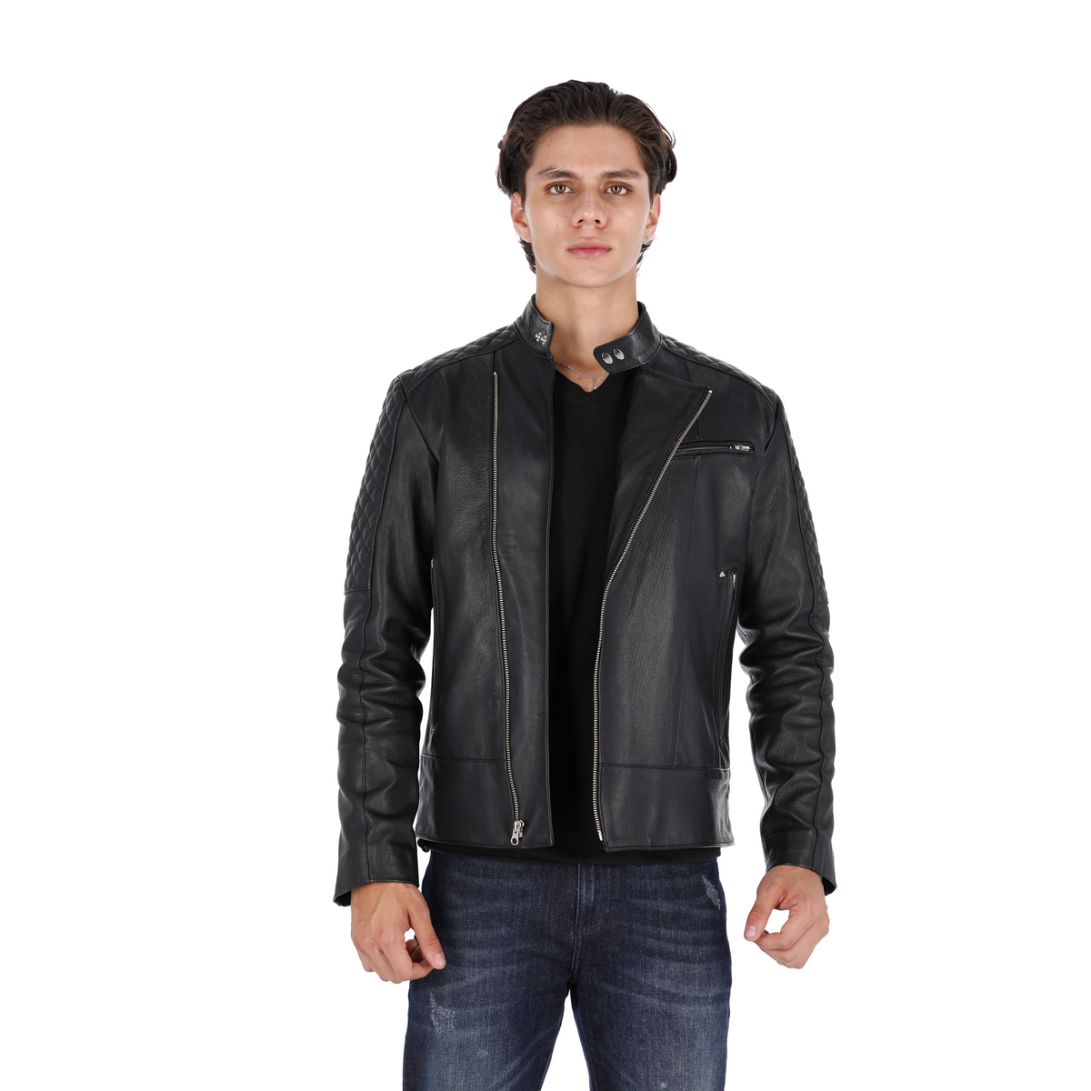 Chaqueta de Cuero Negro Aryan Marca La Chaqueteria