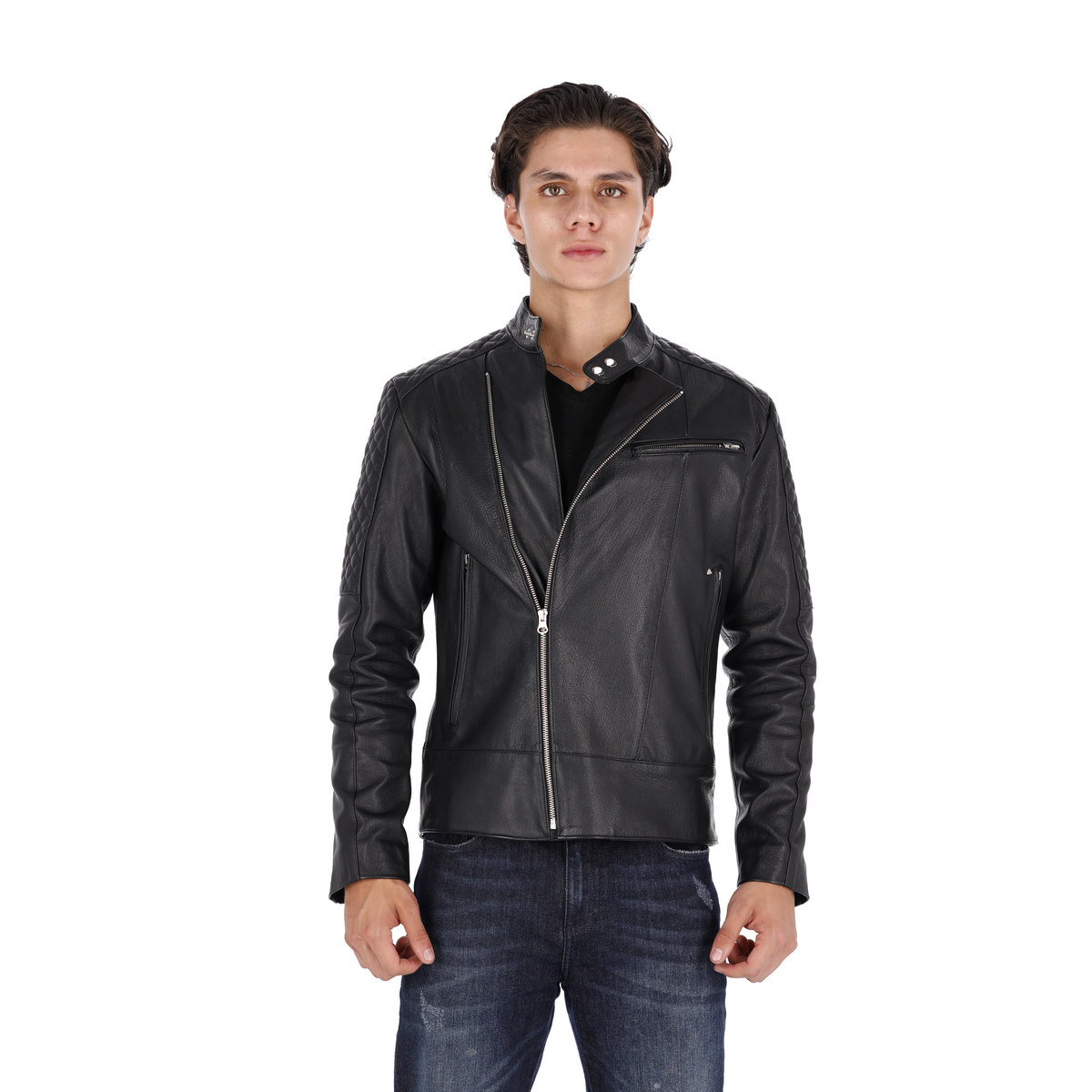 Chaqueta de Cuero Negro Aryan Marca La Chaqueteria