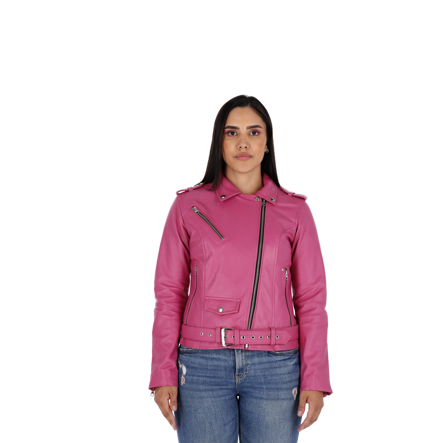 Chaqueta en Cuero Fucsia W48