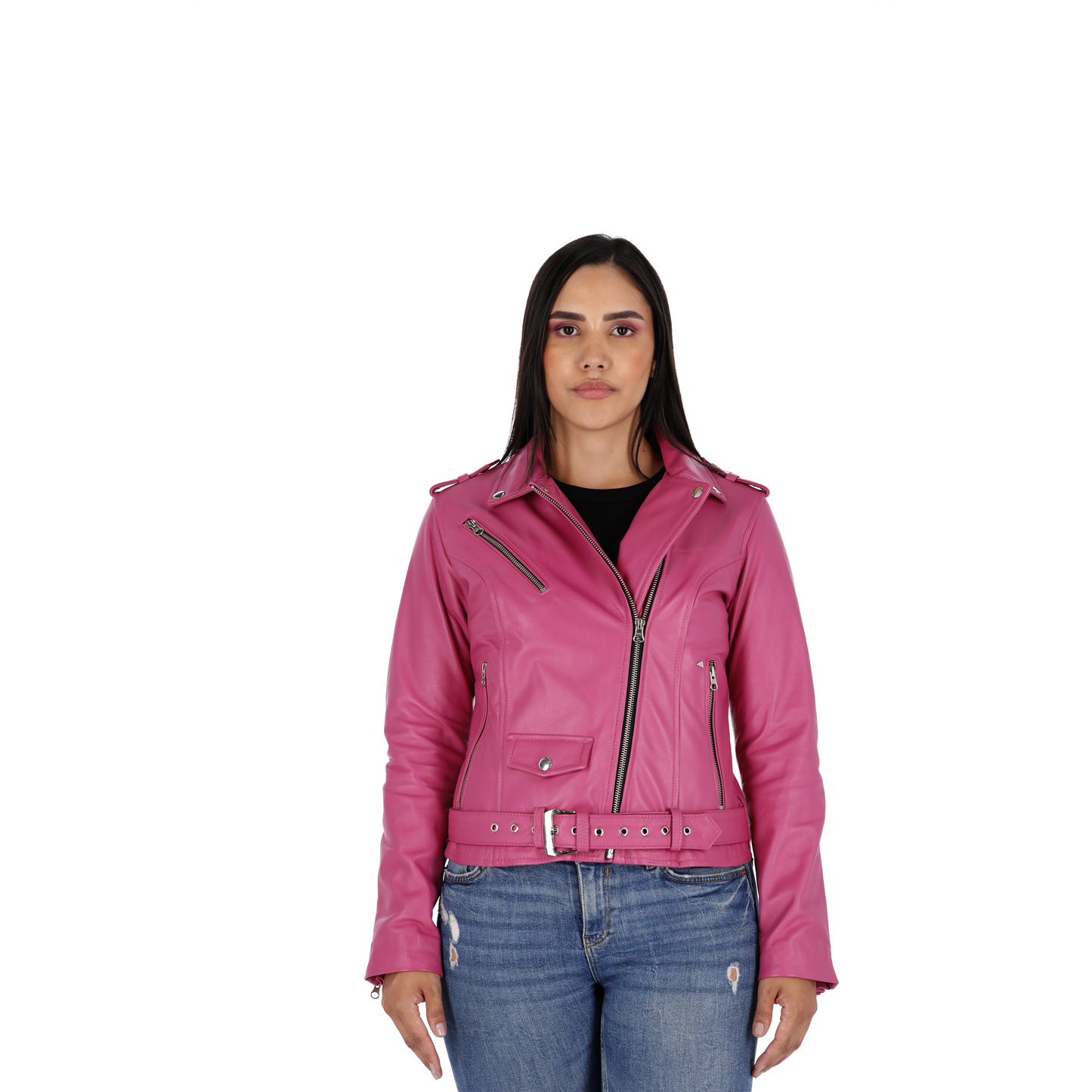 Chaqueta en Cuero Fucsia W48