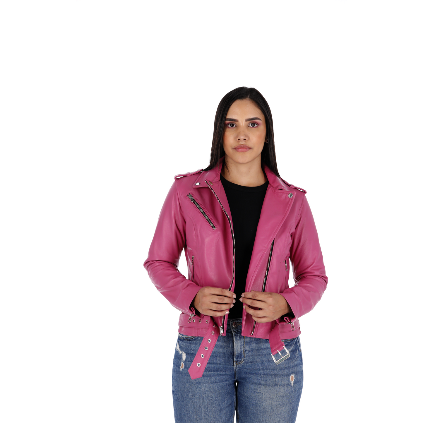 Chaqueta en Cuero Fucsia W48