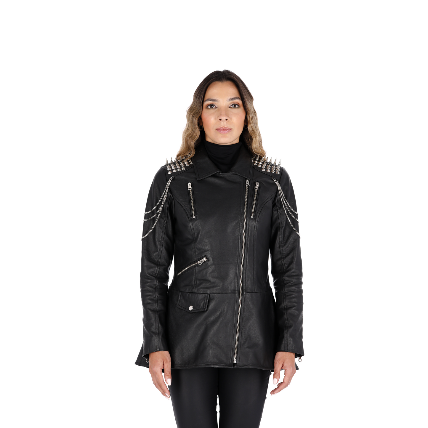 Chaqueta en Cuero Negro W53