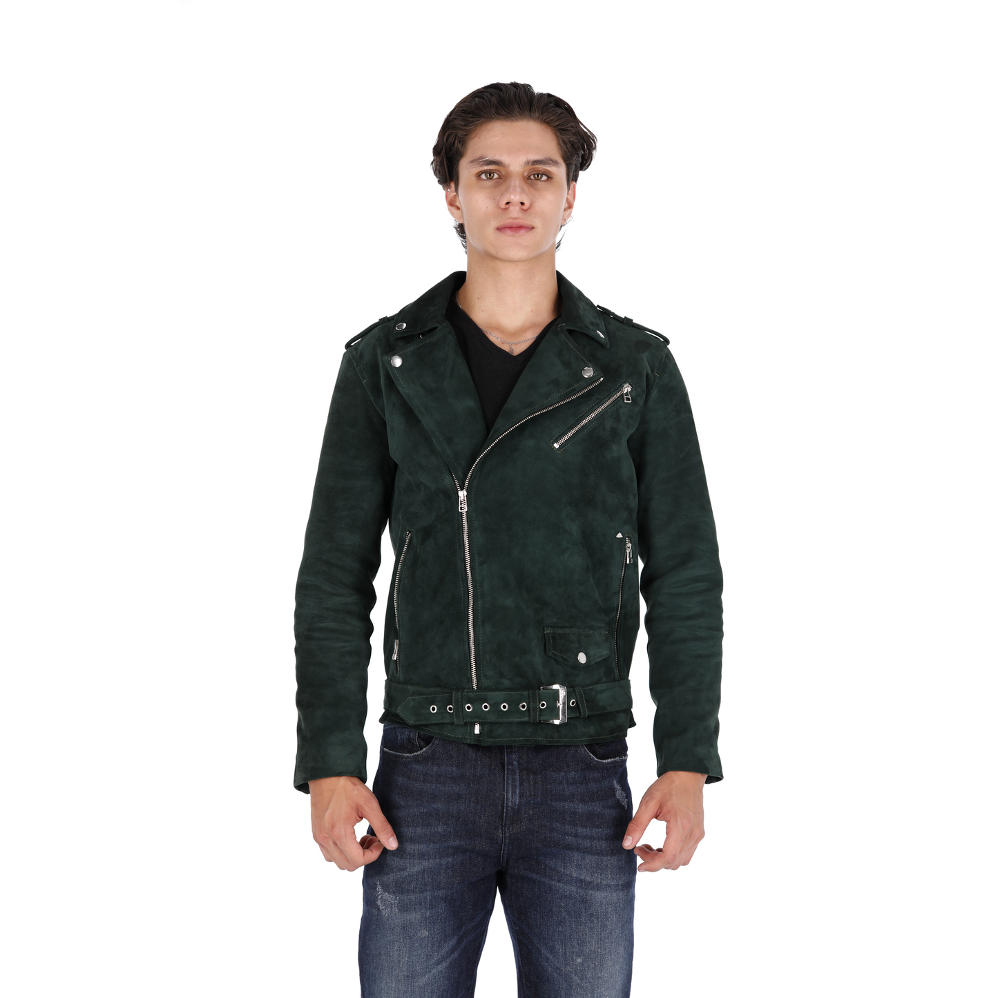 Chaqueta en Cuero Gamuza Cabro Verde Bison Marca La Chaqueteria