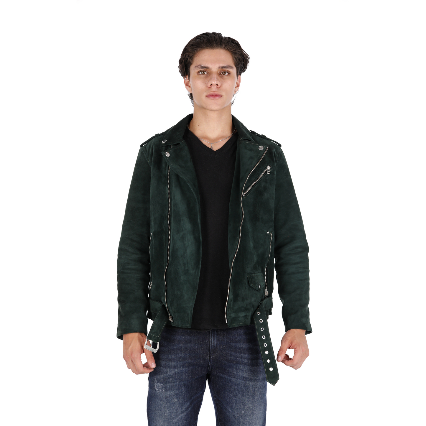 Chaqueta en Cuero Gamuza Cabro Verde Bison Marca La Chaqueteria