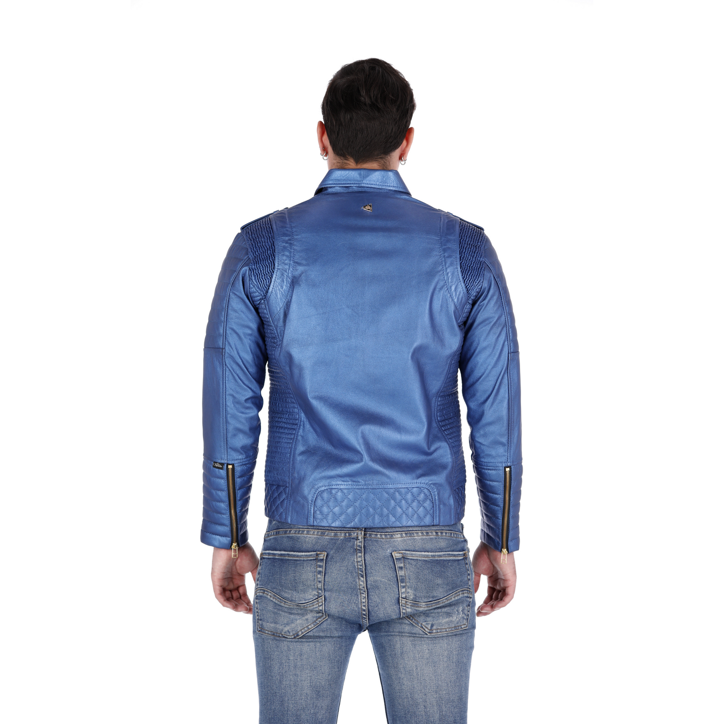 Chaqueta en Cuero Azul Metalizado Blug 2.0