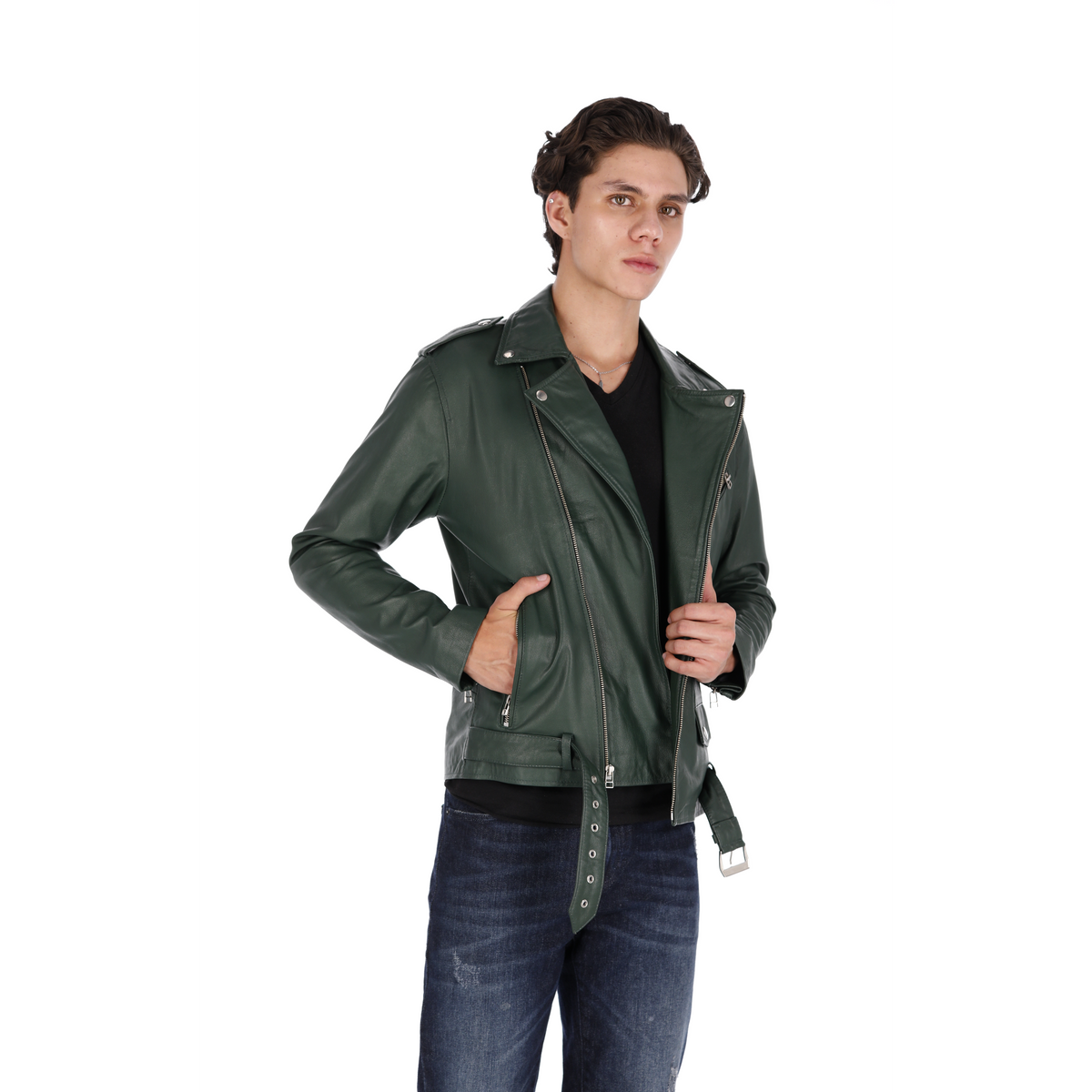 Chaqueta de Cuero Verde Oliva Bison