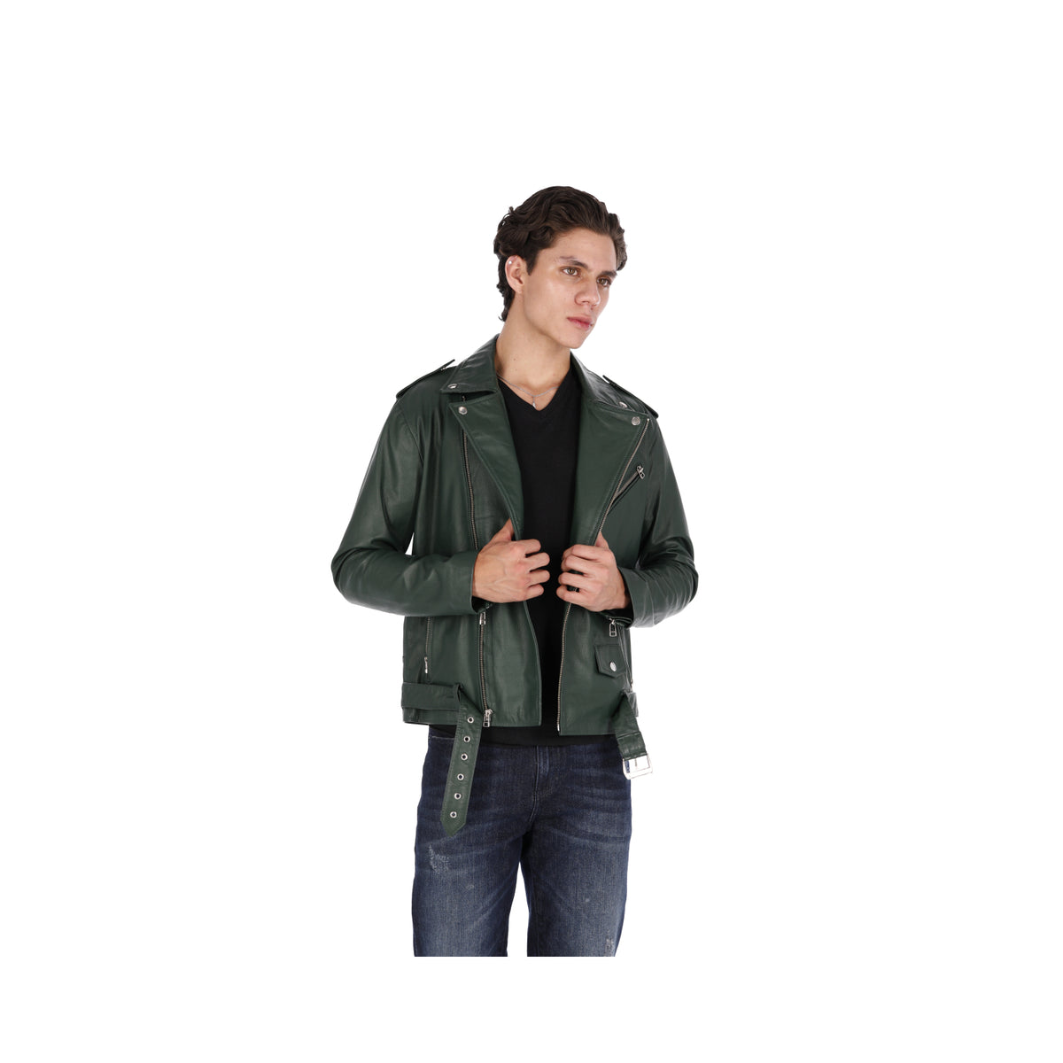 Chaqueta de Cuero Verde Oliva Bison