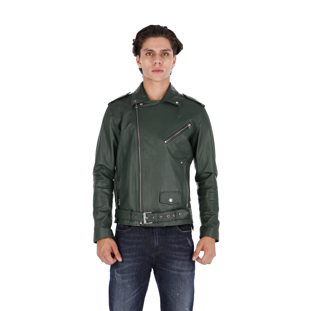 Chaqueta de Cuero Verde Oliva Bison