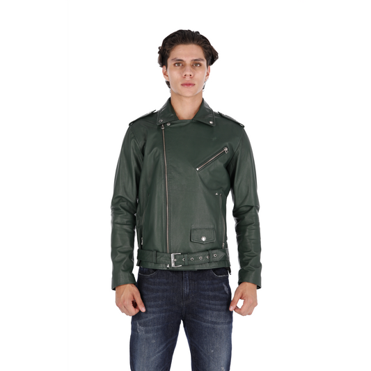 Chaqueta en Cuero Verde Oliva Bison