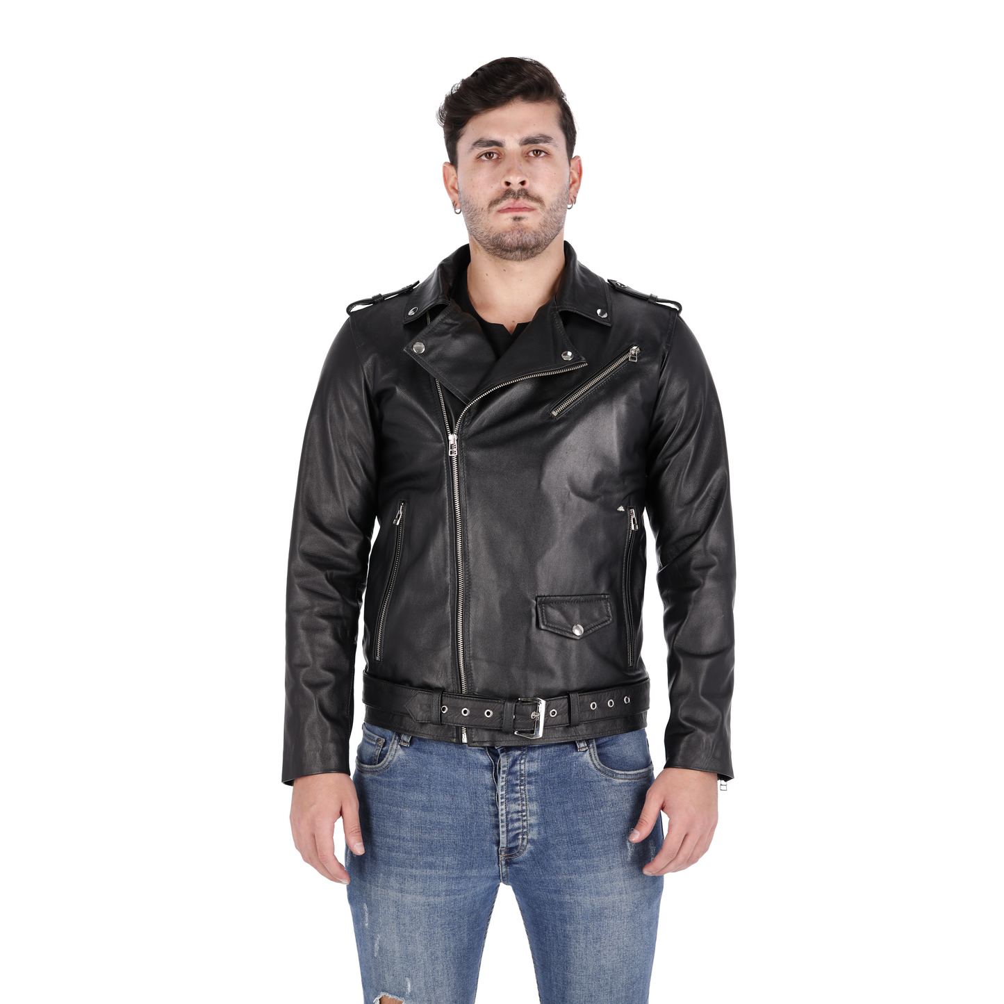 Chaqueta en Cuero Negro Bison