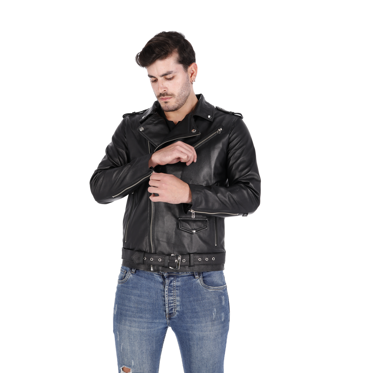 Chaqueta de Cuero Negro Bison