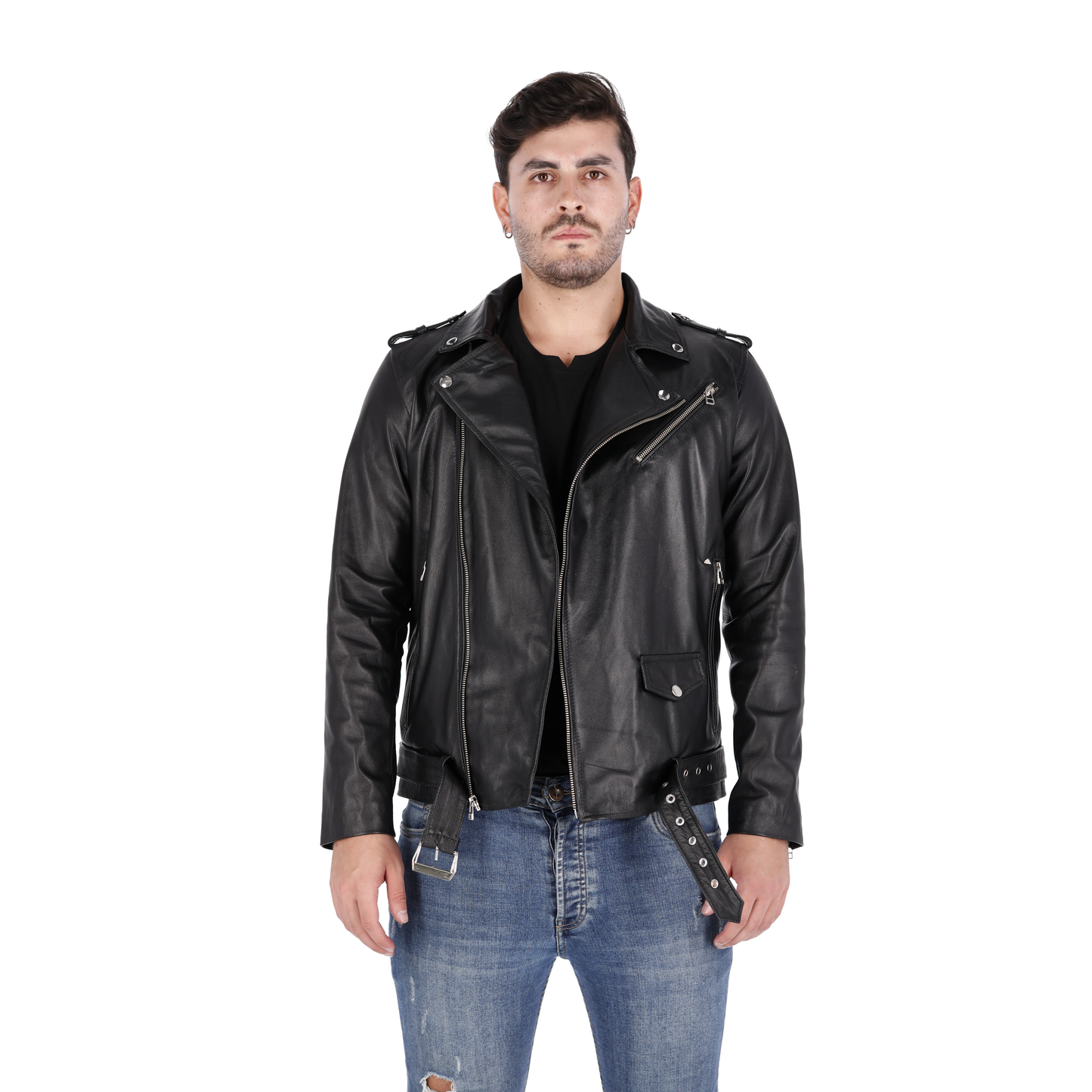 Chaqueta en Cuero Negro Bison