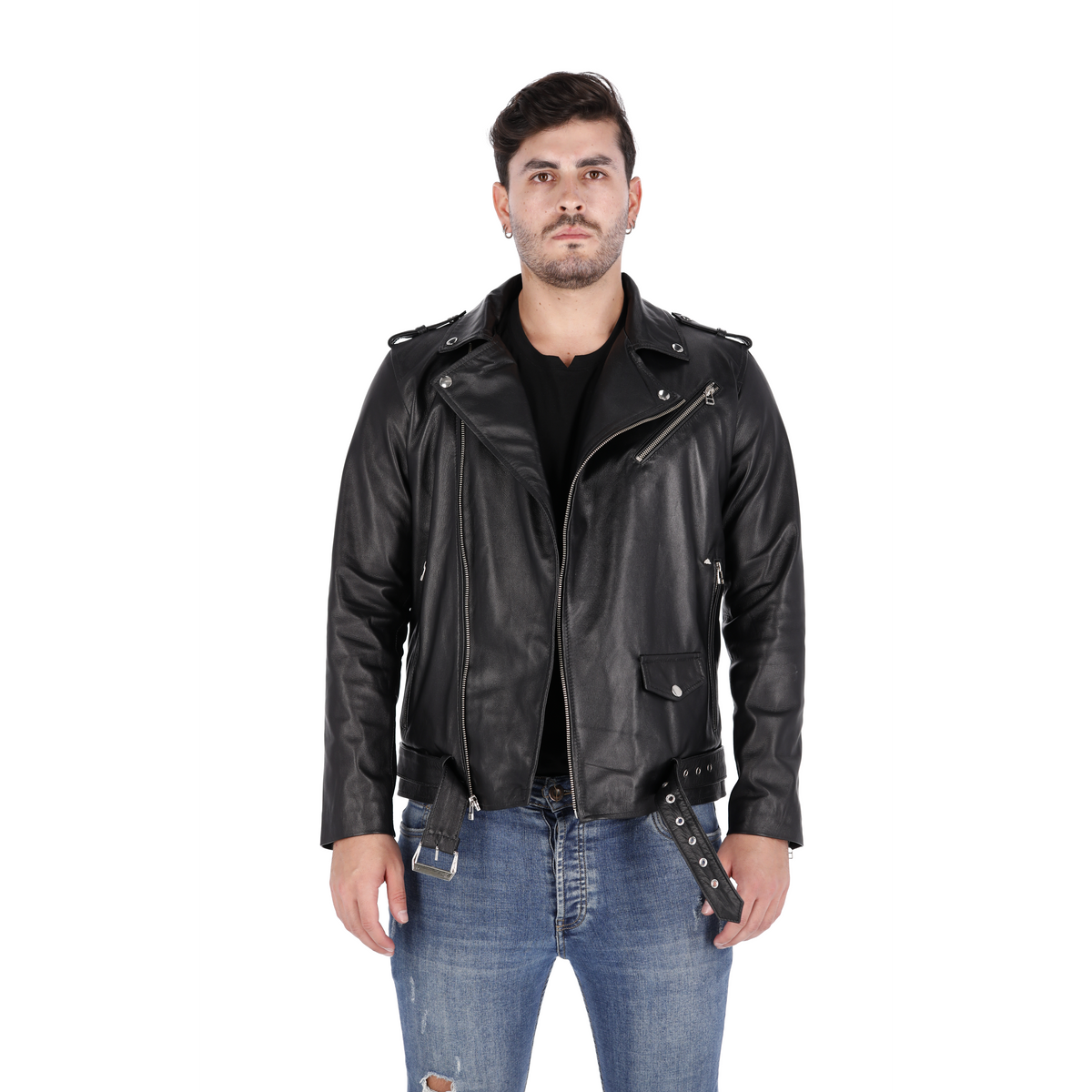 Chaqueta de Cuero Negro Bison