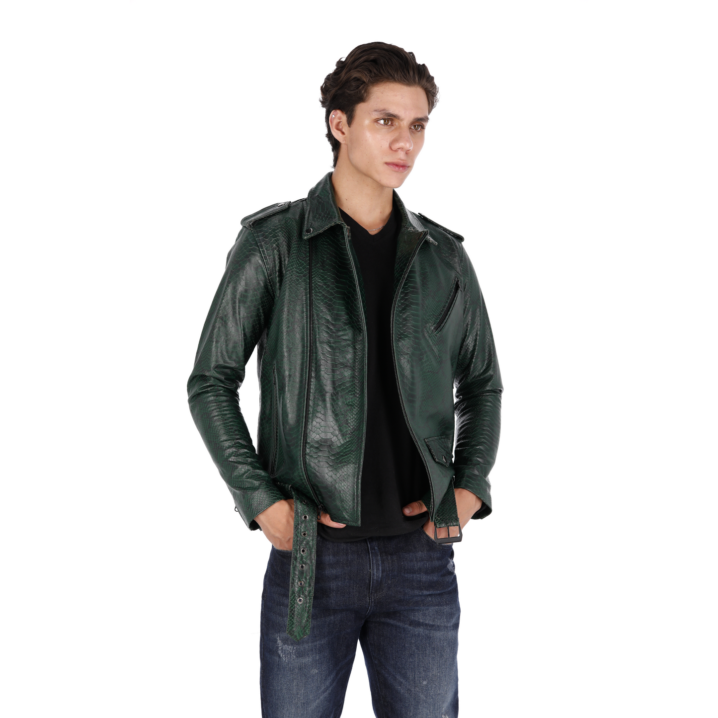 Chaqueta en Cuero Folia Verde Bison