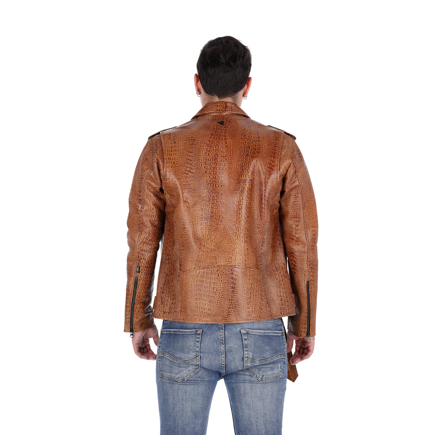 Chaqueta de Cuero Folia Cocodrilo Miel Bison