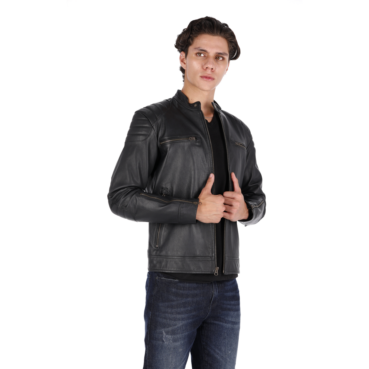 Chaqueta de Cuero Negro SBK Marca La Chaqueteria