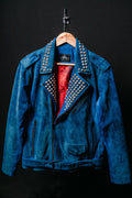 Chaqueta de Cuero Gamuza  Azul Edicion Especial con Taches Bison