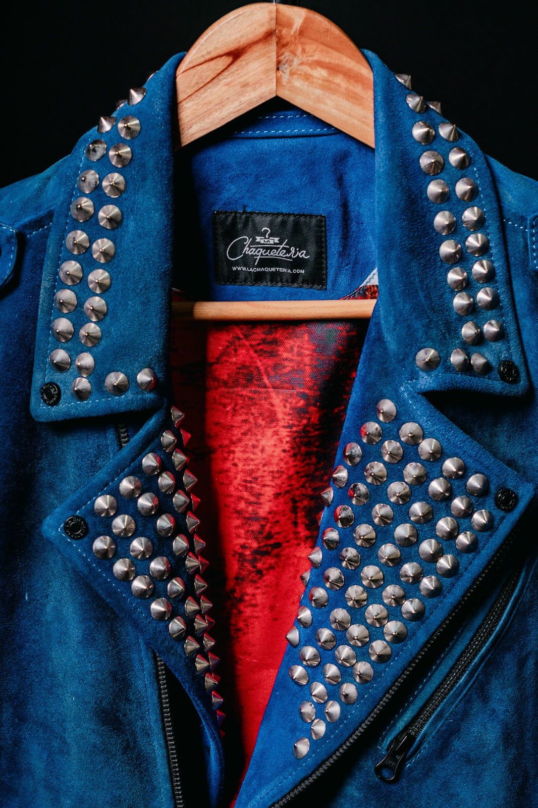 Chaqueta de Cuero Gamuza  Azul Edicion Especial con Taches Bison