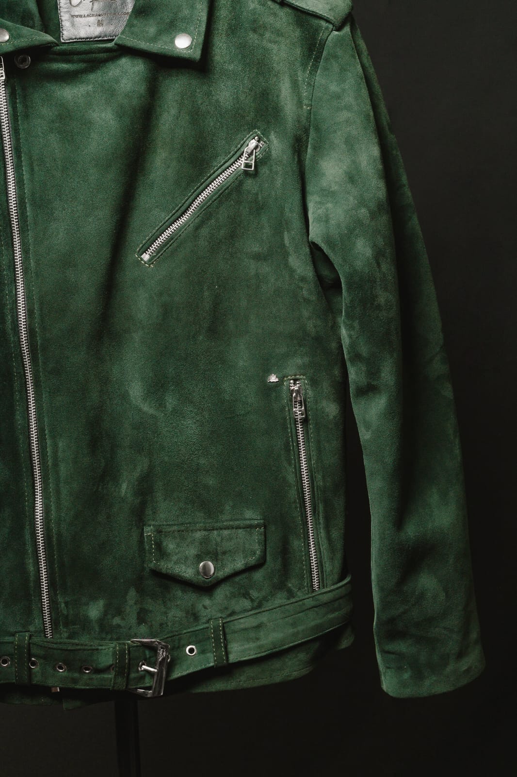 Chaqueta de Cuero Gamuza Verde Militar Bison