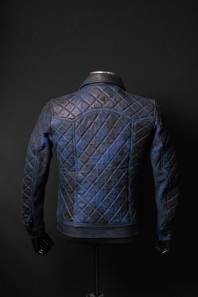 Chaqueta de Cuero Envejecido Negro Base Azul Raku