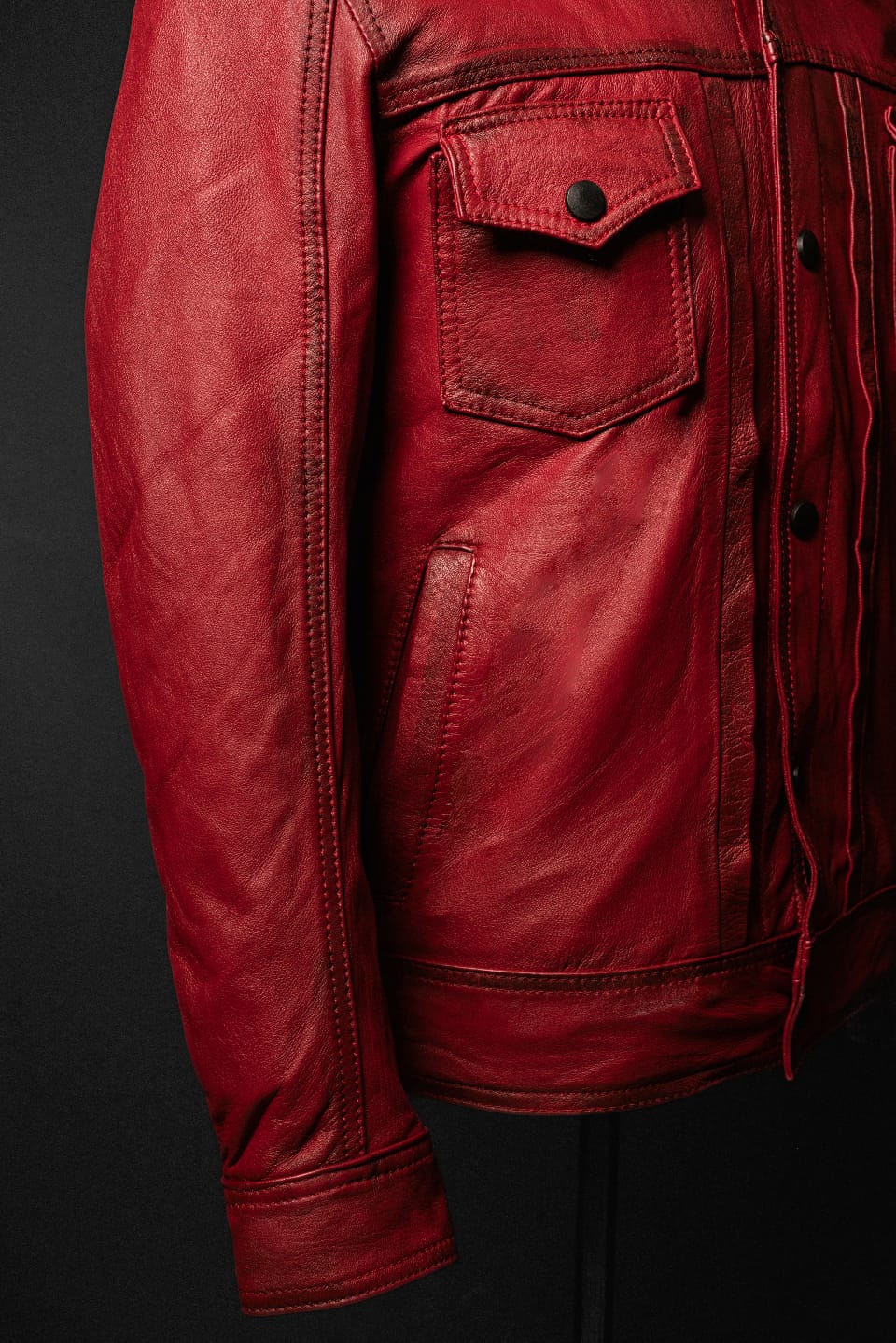 Chaqueta En Cuero Rojo Contrastado Andrew