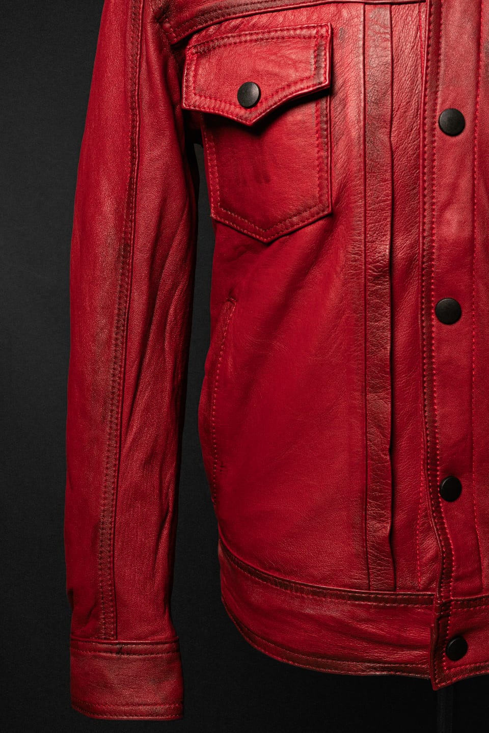 Chaqueta En Cuero Rojo Contrastado Andrew