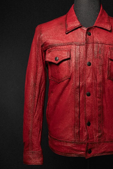 Chaqueta de Cuero Rojo Contrastado Andrew