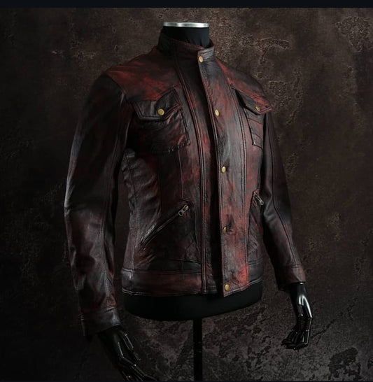 Chaqueta de Cuero Envejecido Negro Base Rojo LCHL30