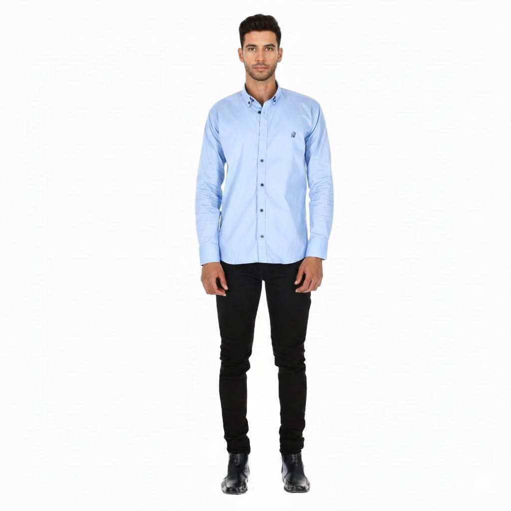 Camisa en Algodón 100% LCC2301 Azul Celeste Marca La Chaqueteria
