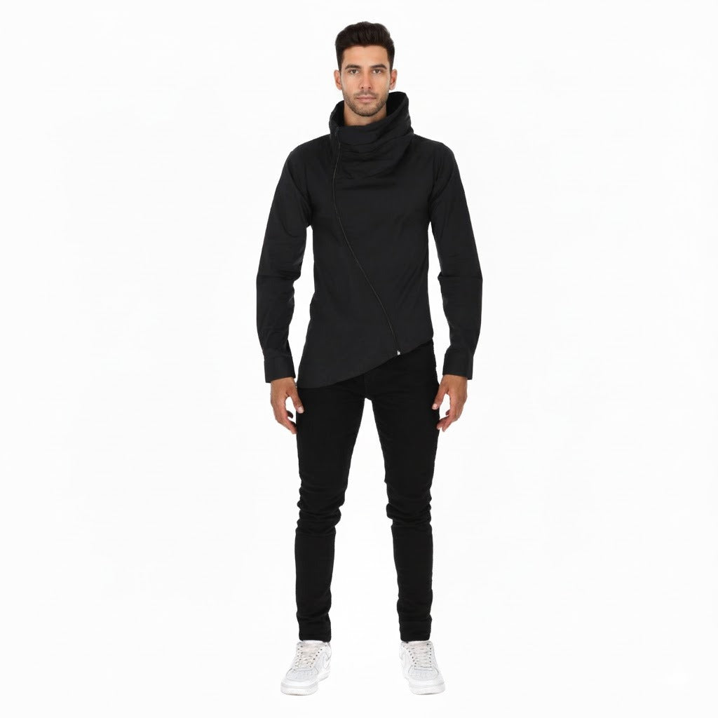Camisa en Algodón 100% Cremallera Diagonal Lateral LCC60 Negro Marca La Chaqueteria