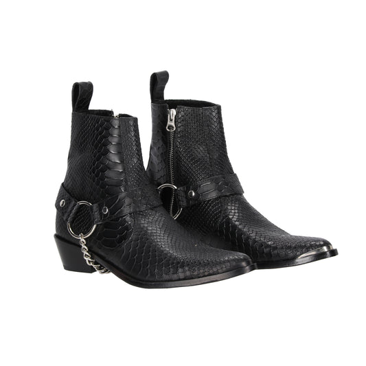 Botas Texana en Cuero Folia Cocodrilo Negro